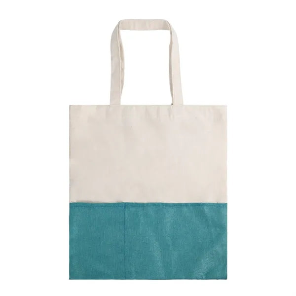 Two Tone Cotton/ Burlap Tote with Pocket ( 14.5'' x 16" )