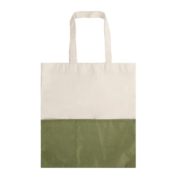 Two Tone Cotton/ Burlap Tote with Pocket ( 14.5'' x 16" )