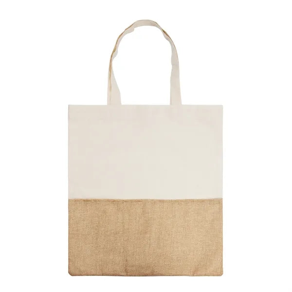 Two Tone Cotton/ Burlap Tote with Pocket ( 14.5'' x 16" )