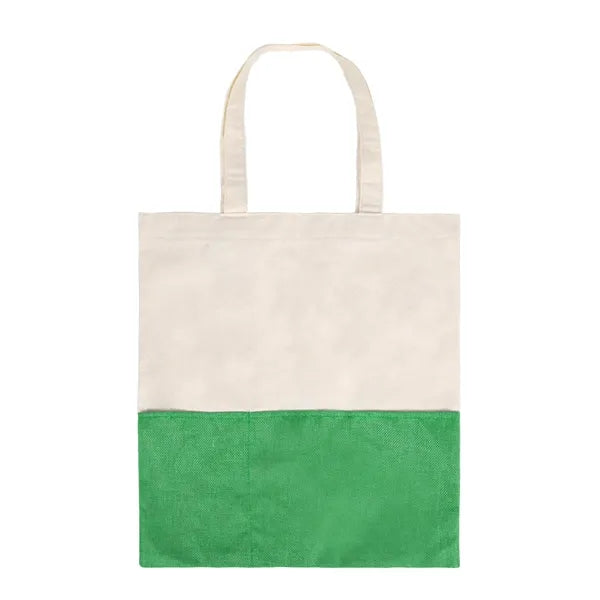 Two Tone Cotton/ Burlap Tote with Pocket ( 14.5'' x 16" )