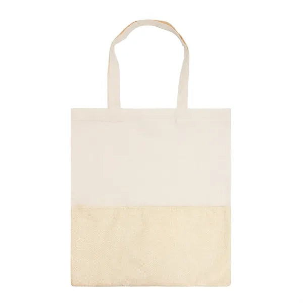 Two Tone Cotton/ Burlap Tote with Pocket ( 14.5'' x 16" )
