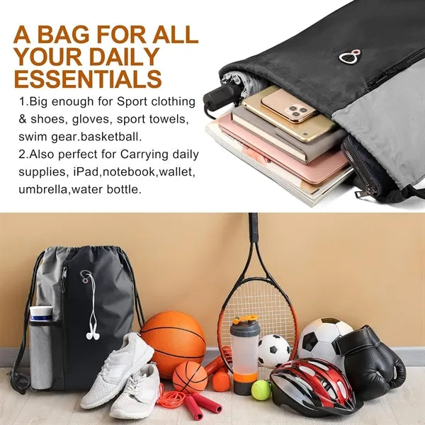Drawstring Backpack Sports Gym Bag with Mesh Pockets