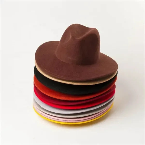 Felt Fedora Hat Woolen Vintage Wide Brim Gangster Trilby