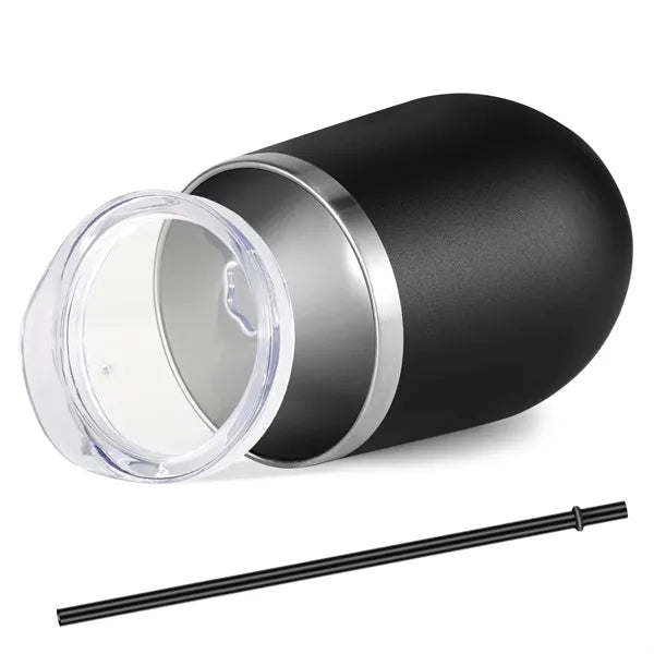 12oz Stainless Steel Wine Tumbler with Lid and Straw