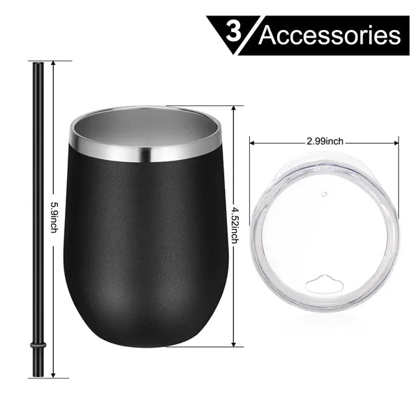 12oz Stainless Steel Wine Tumbler with Lid and Straw