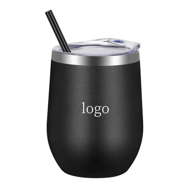 12oz Stainless Steel Wine Tumbler with Lid and Straw