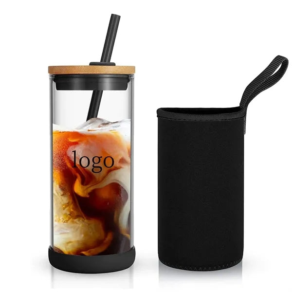 20oz Glass Tumbler with Straw and Bamboo Lid