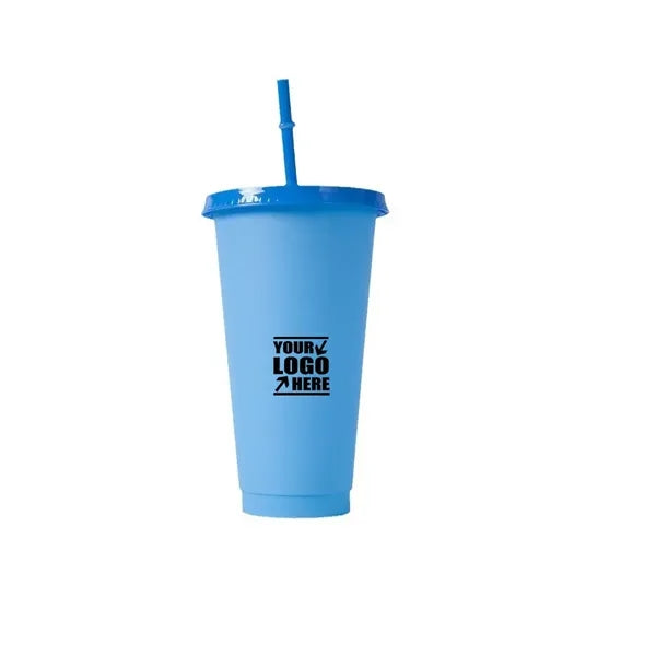 Lidded Color Changing Plastic Daily Use Straw Juice Cup