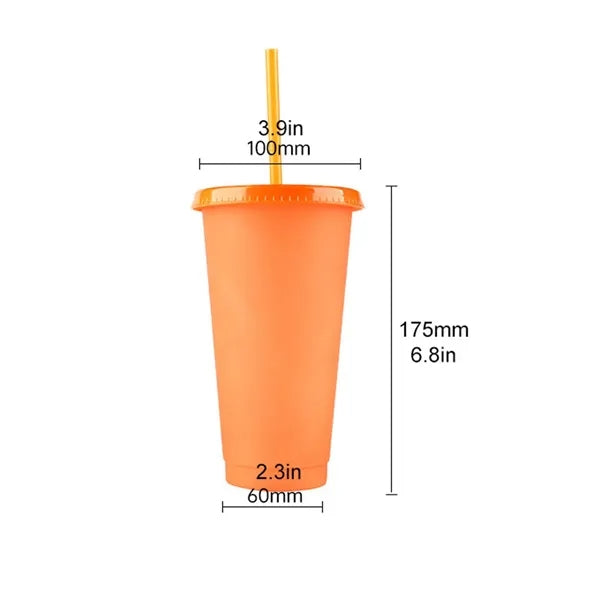 Lidded Color Changing Plastic Daily Use Straw Juice Cup