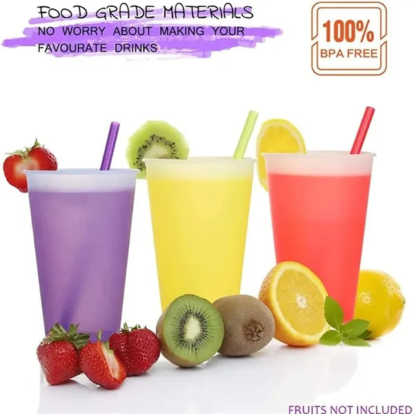 Lidded Color Changing Plastic Daily Use Straw Juice Cup