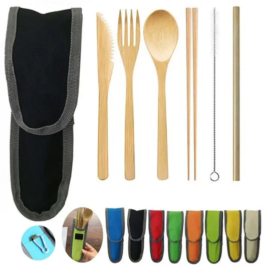 Bamboo Travel Utensil Set With Carabiner