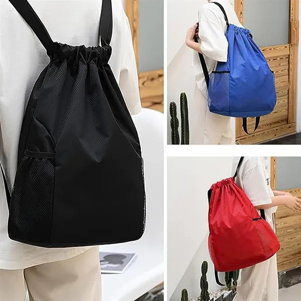 Drawstring Backpack With Mesh Side Pockets