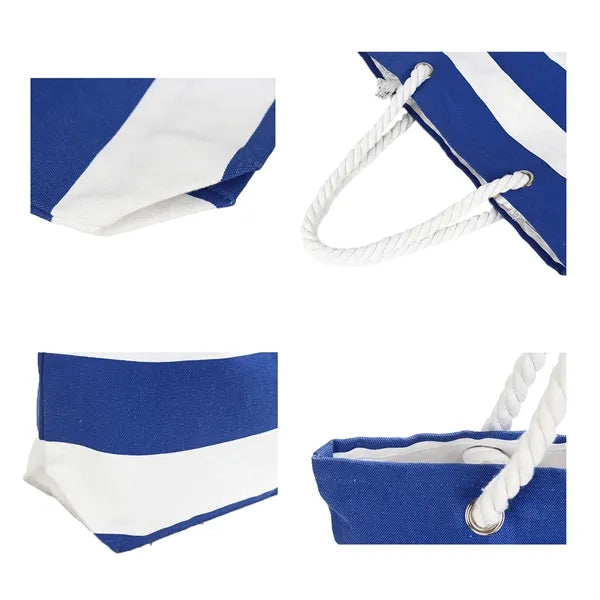 Rope Handles Canvas Tote Bag With Stripes