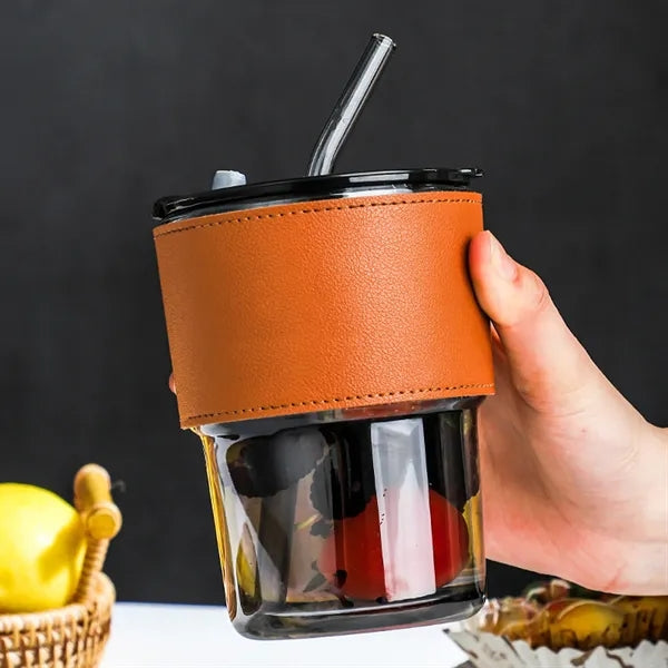 15Oz Glass Tumbler With Straw And Lid