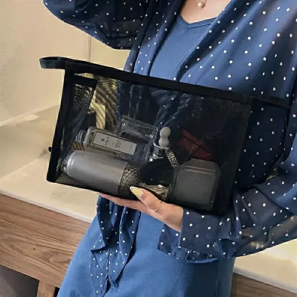 Large Transparent Zipper Mesh Cosmetic Makeup Pouch Bag
