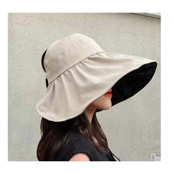 Hollow Top Uv Protection Large Brim Womens Sun Visor Hat