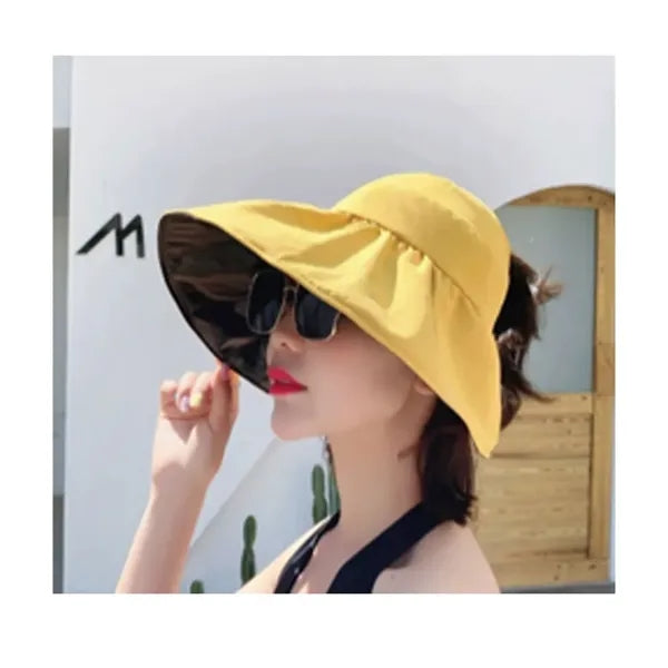 Hollow Top Uv Protection Large Brim Womens Sun Visor Hat