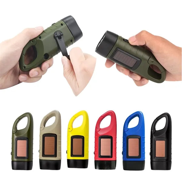 Mini Solar And Hand-Crank Flashlight W/ Carabiner Clip