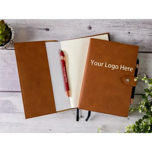 A6 Custom Leather Notebook With Clasp and Pen Set