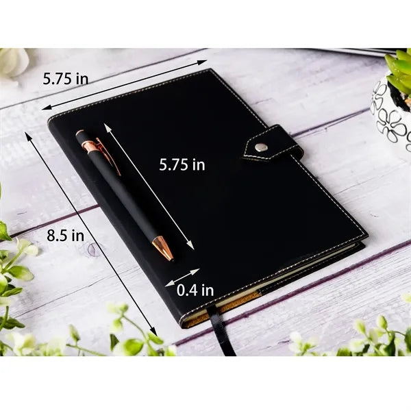 A6 Custom Leather Notebook With Clasp and Pen Set