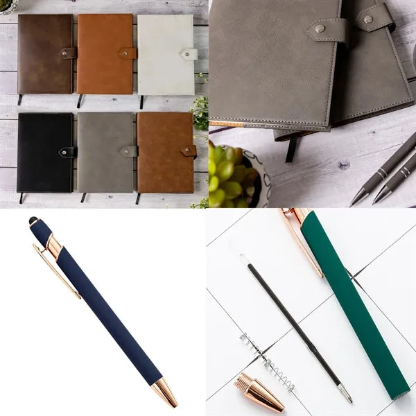 A6 Custom Leather Notebook With Clasp and Pen Set