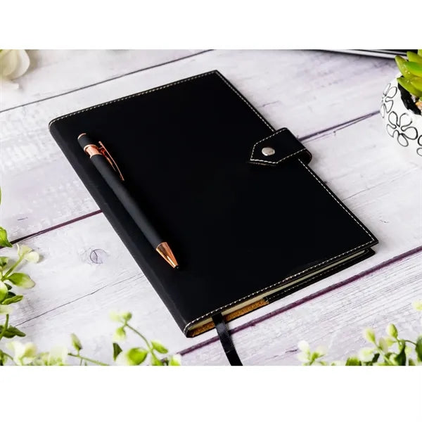 A6 Custom Leather Notebook With Clasp and Pen Set