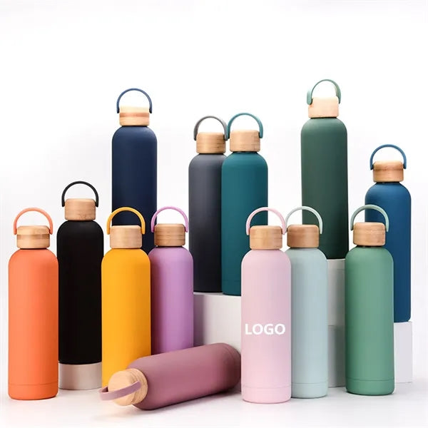 Handheld Bamboo Lid Insulated Bottle 25 Oz.
