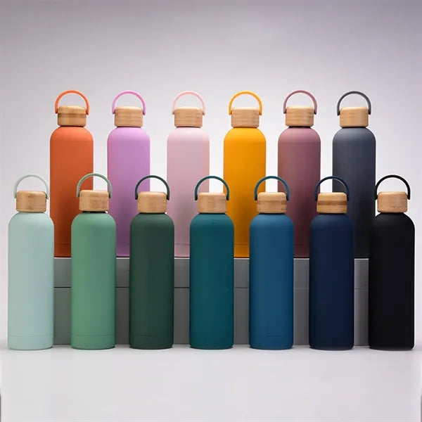 Handheld Bamboo Lid Insulated Bottle 25 Oz.