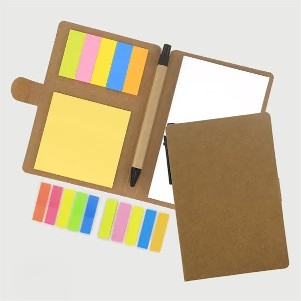 Mini Kraft Paper Cover Notepad Sticky Note Holder with Pen