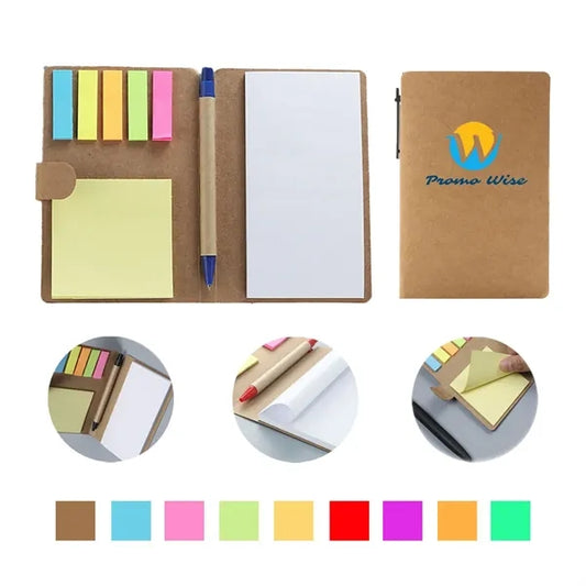Mini Kraft Paper Cover Notepad Sticky Note Holder with Pen