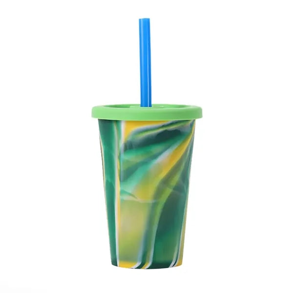 Tye Dye Pint Silicone Cup With Lid And Straw 14.2 Oz
