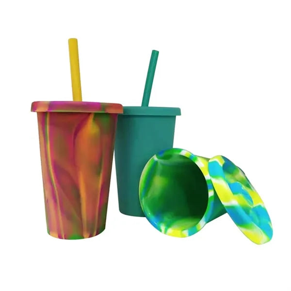 Tye Dye Pint Silicone Cup With Lid And Straw 14.2 Oz