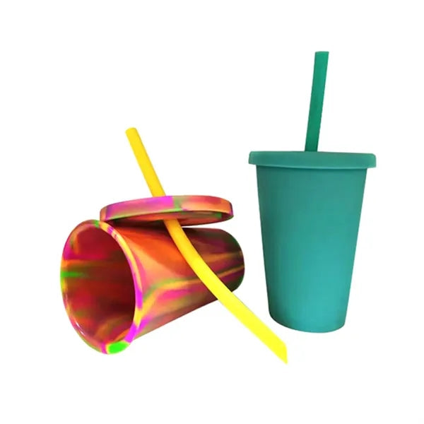 Tye Dye Pint Silicone Cup With Lid And Straw 14.2 Oz