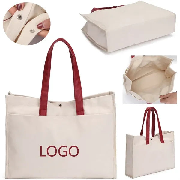 15" Large Canvas Tote Bag With Big Front Pocket