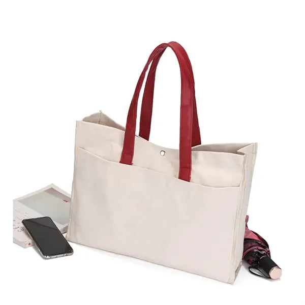 15" Large Canvas Tote Bag With Big Front Pocket