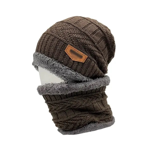 Winter Knit Beanie Fleece Neck Warmer Set