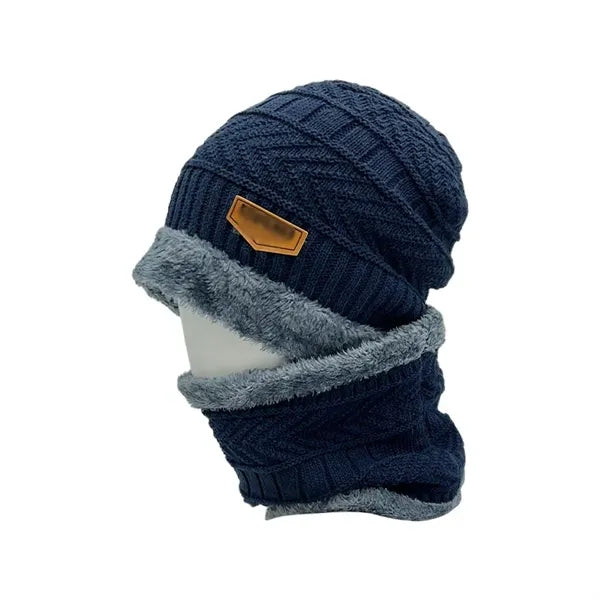 Winter Knit Beanie Fleece Neck Warmer Set