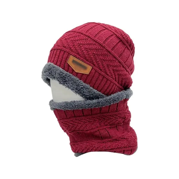 Winter Knit Beanie Fleece Neck Warmer Set