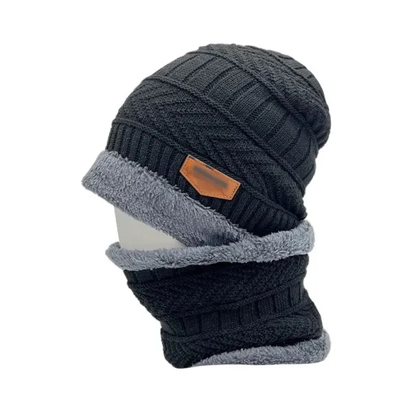 Winter Knit Beanie Fleece Neck Warmer Set