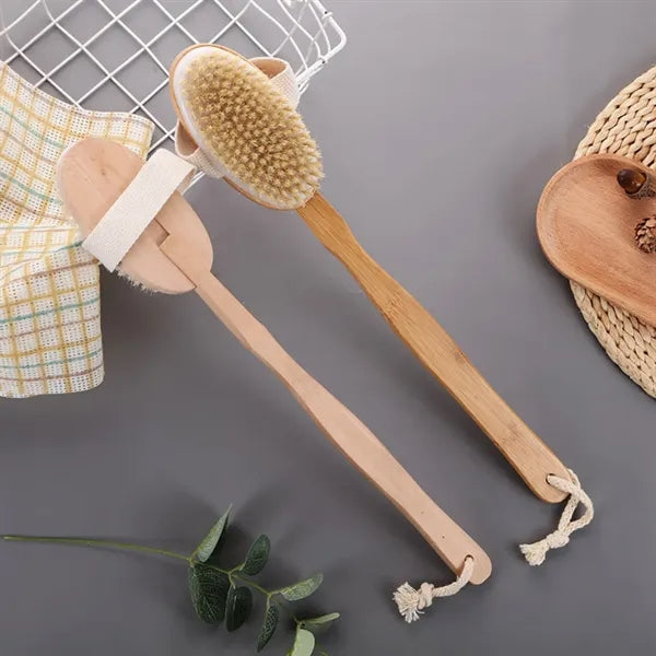 Long Wooden Back Scrubber with Natural Bristles