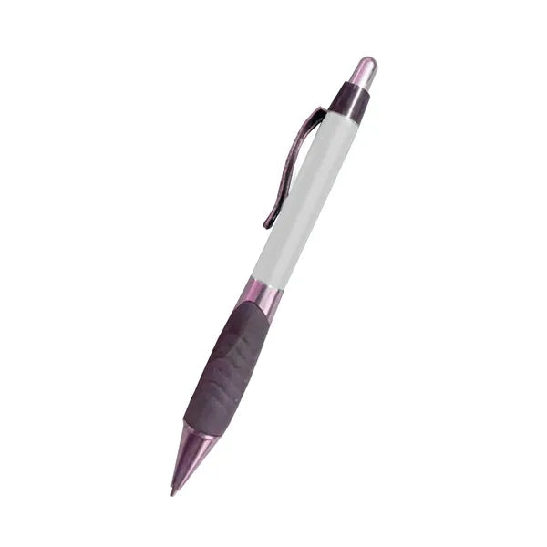 Retractable Plastic Ballpoint Pen with Soft Rubber Grip