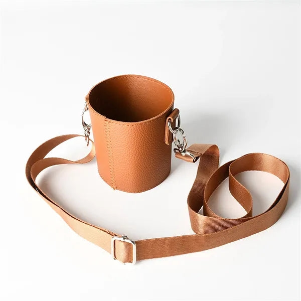 Leather Portable Crossbody Strap Cup Holder