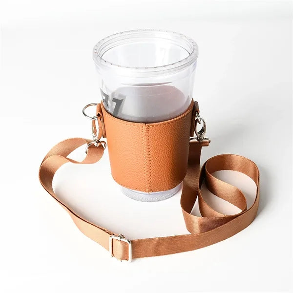 Leather Portable Crossbody Strap Cup Holder