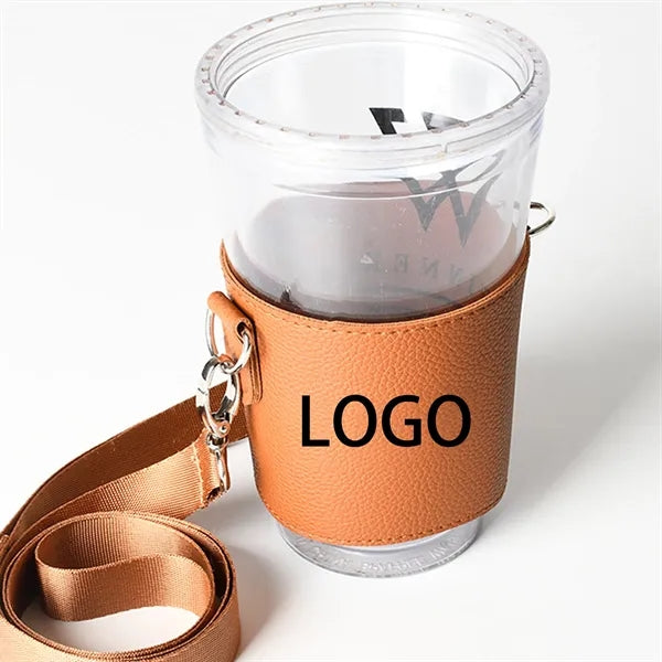 Leather Portable Crossbody Strap Cup Holder