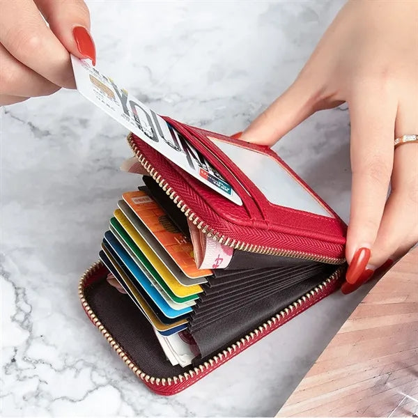 PU Leather Wallet With ID Window And 10 Card Slots For Women