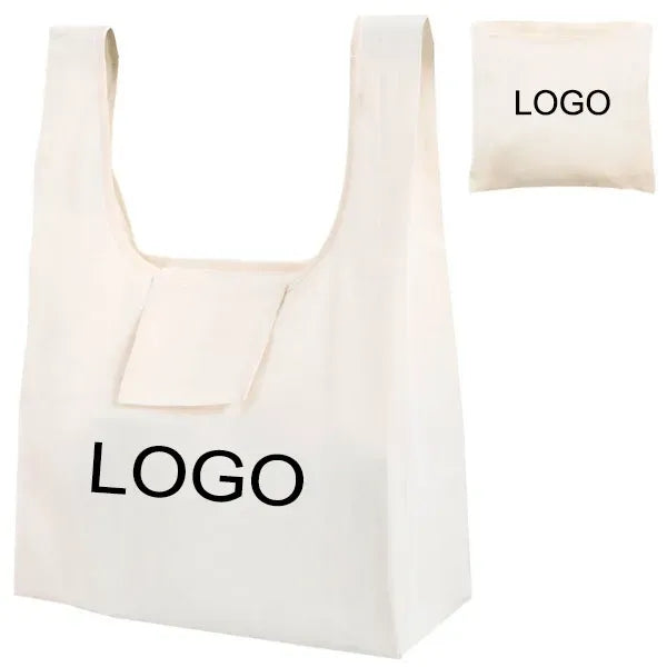 Foldable Cotton Shopping Tote Bag With Pouch