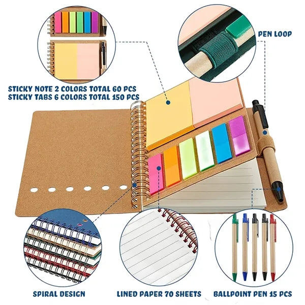 Colored Sticky Note Index Tab Spiral Notebook