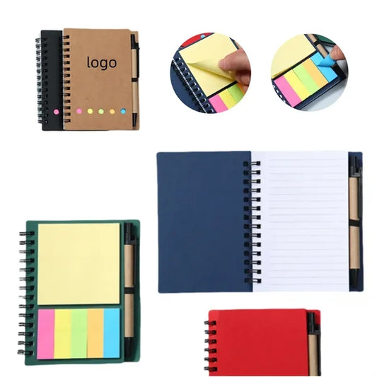 Pocket Colored Sticky Note Brown Paper Spiral Notebook