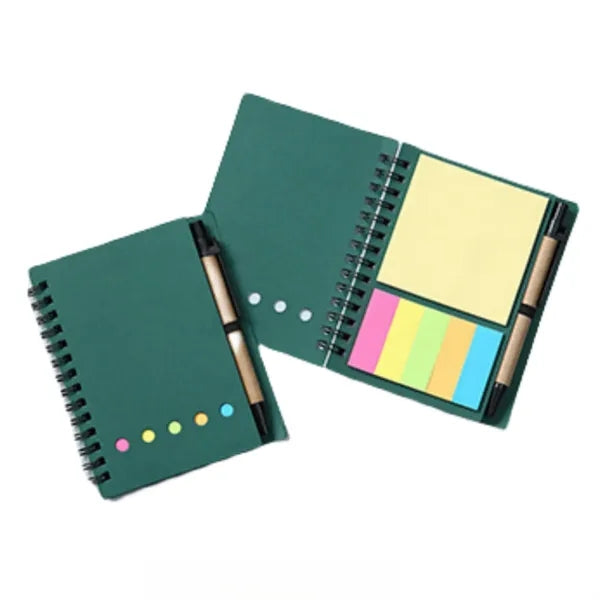 Pocket Colored Sticky Note Brown Paper Spiral Notebook