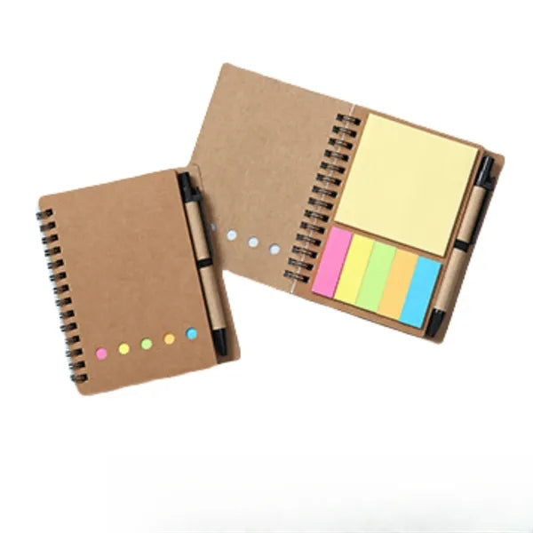 Pocket Colored Sticky Note Brown Paper Spiral Notebook